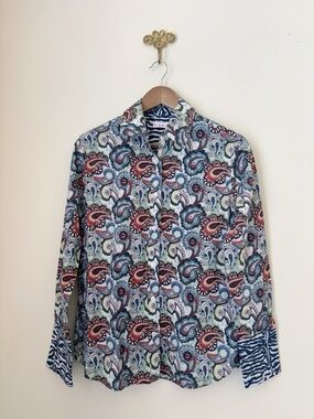 Tizzie Blue Paisley Rome Long Sleeve Button Up Shirt Medium